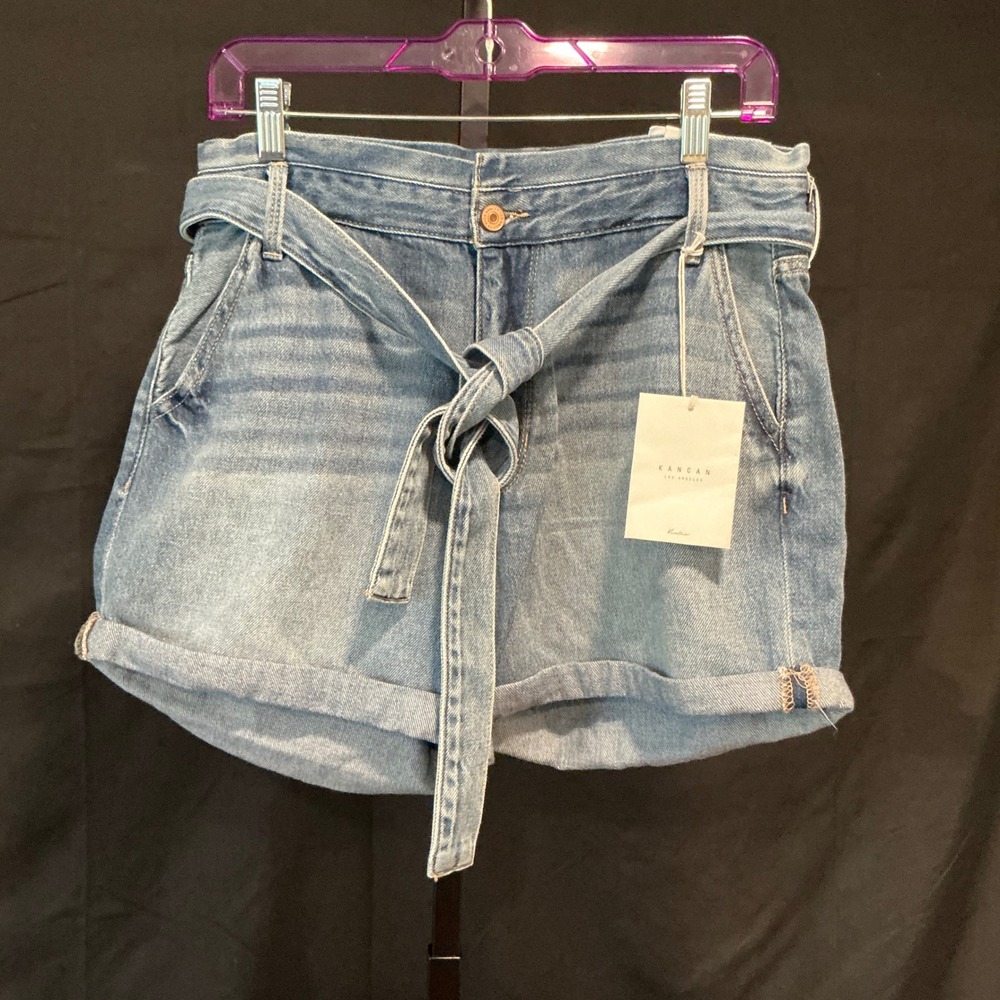 KanCan Denim Shorts High Rise Size 9/28 Medium Wash Belted Paperbag KC7854D